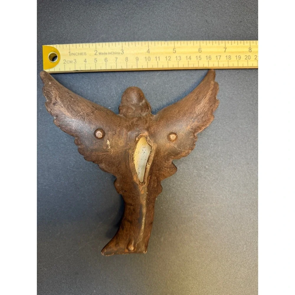 Vintage Bronze Tone Ceramic Angel Wall Hanging Figurine Religious Decor 7.5 Inch